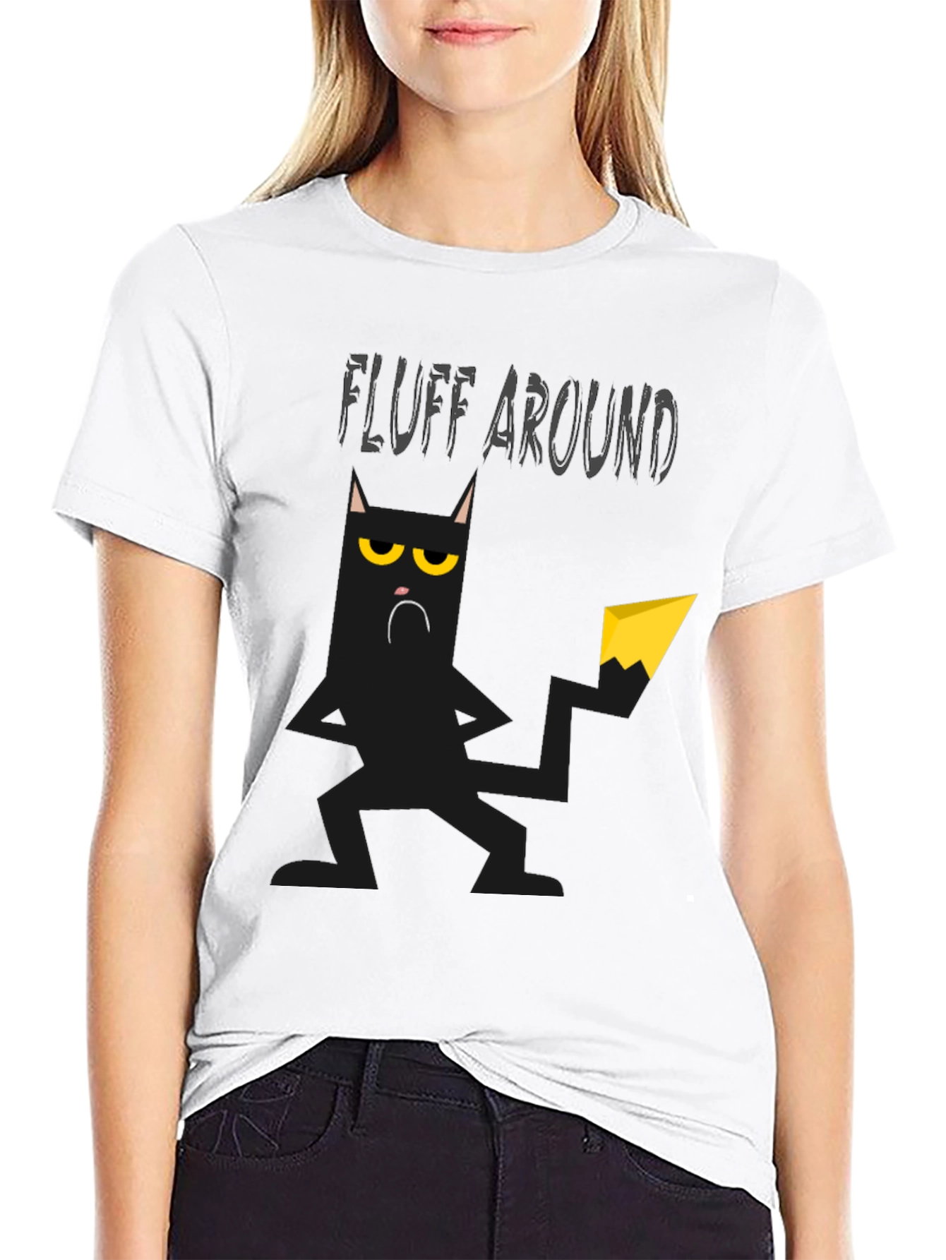 Black Fluff Around Black Cat Graphic T-Shirt view 9