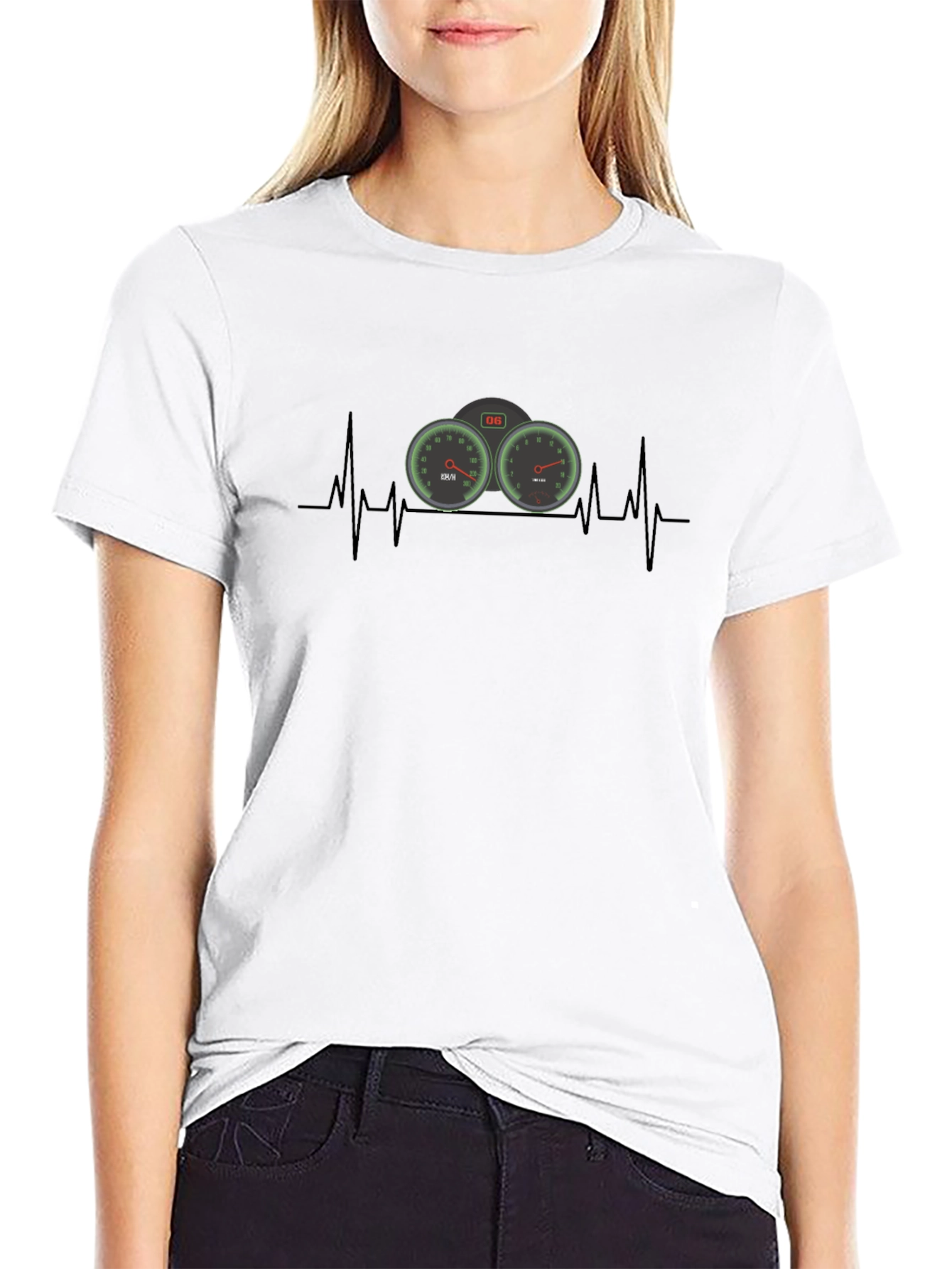 Black Heartbeat Speedometer Black T-Shirt - Automotive Enthusiast view 9