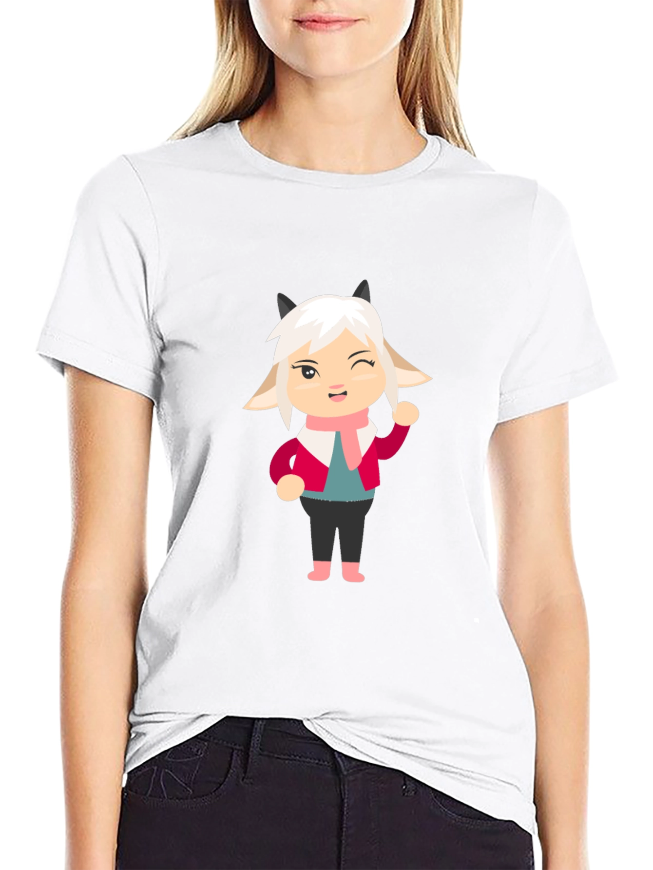 Black Cartoon Goat Tee: Fun Black T-Shirt view 9