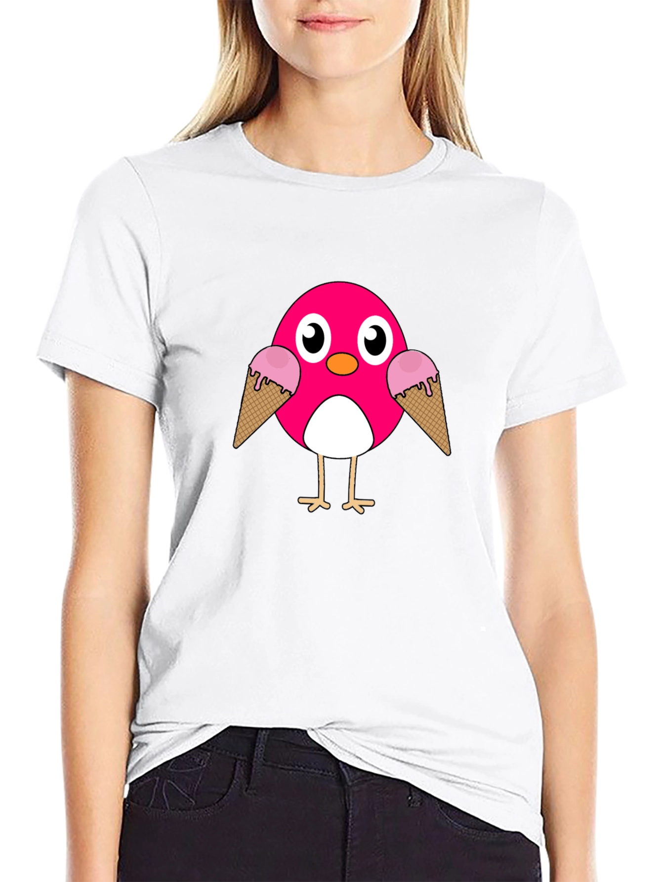 Black Cute Pink Bird with Ice Cream T-Shirt view 9