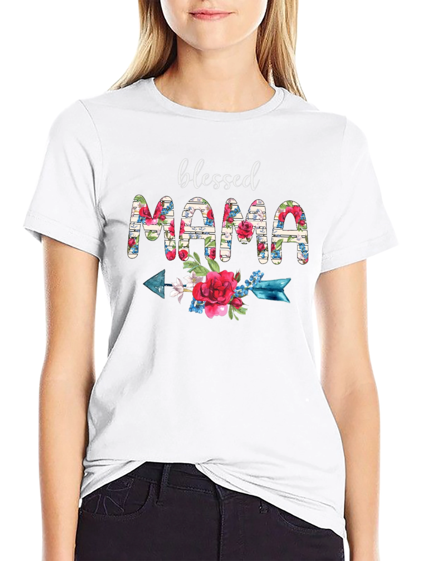 Black Blessed Mama Floral Arrow T-Shirt view 9