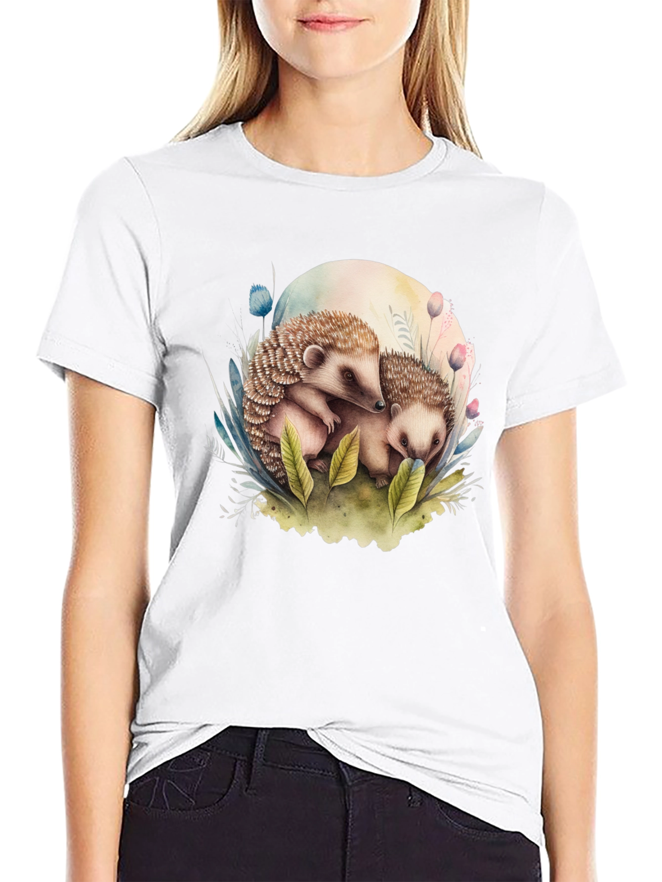 Black Cute Hedgehog Graphic Tee - Black view 9