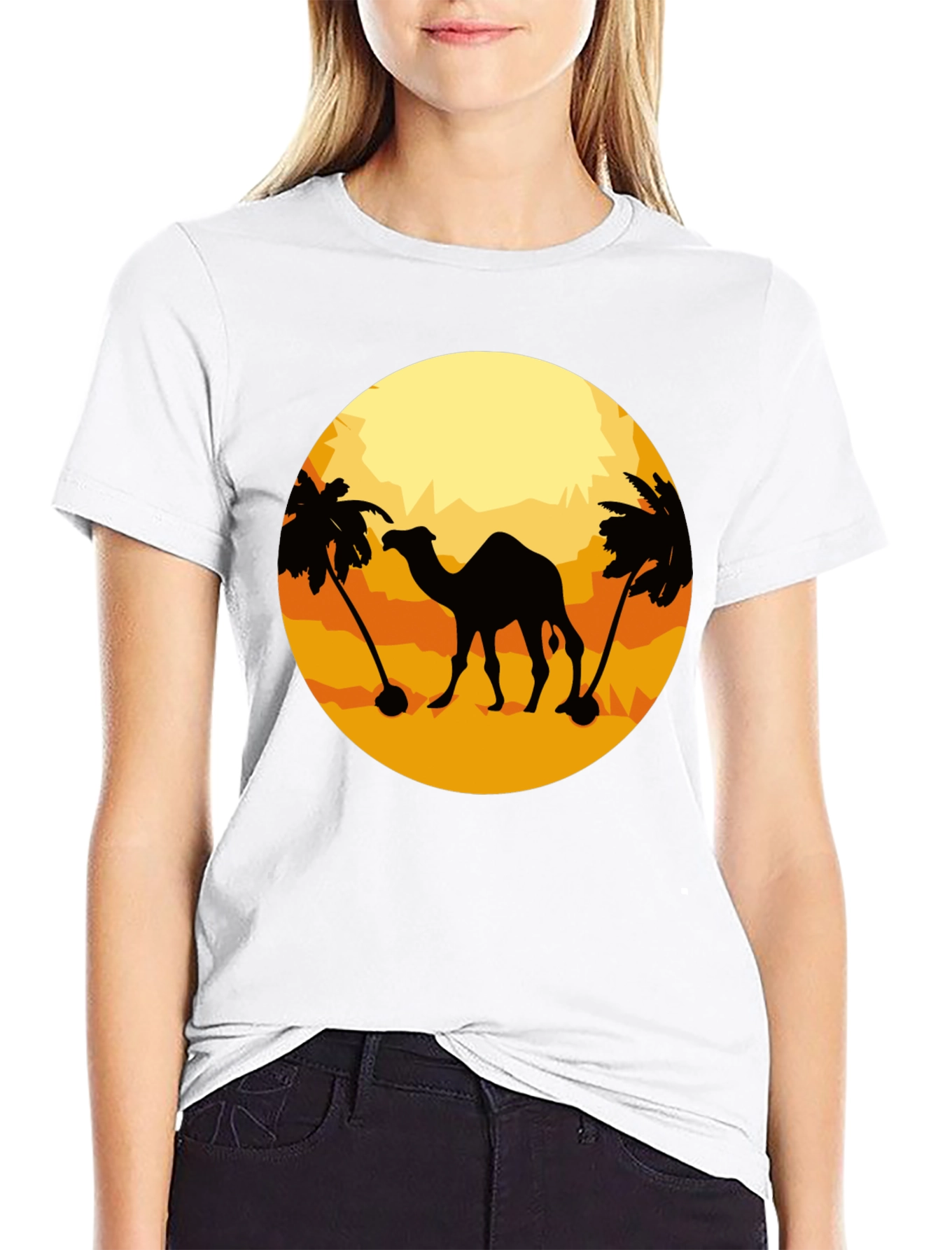 Black Camel Desert Silhouette T-Shirt - Black view 9