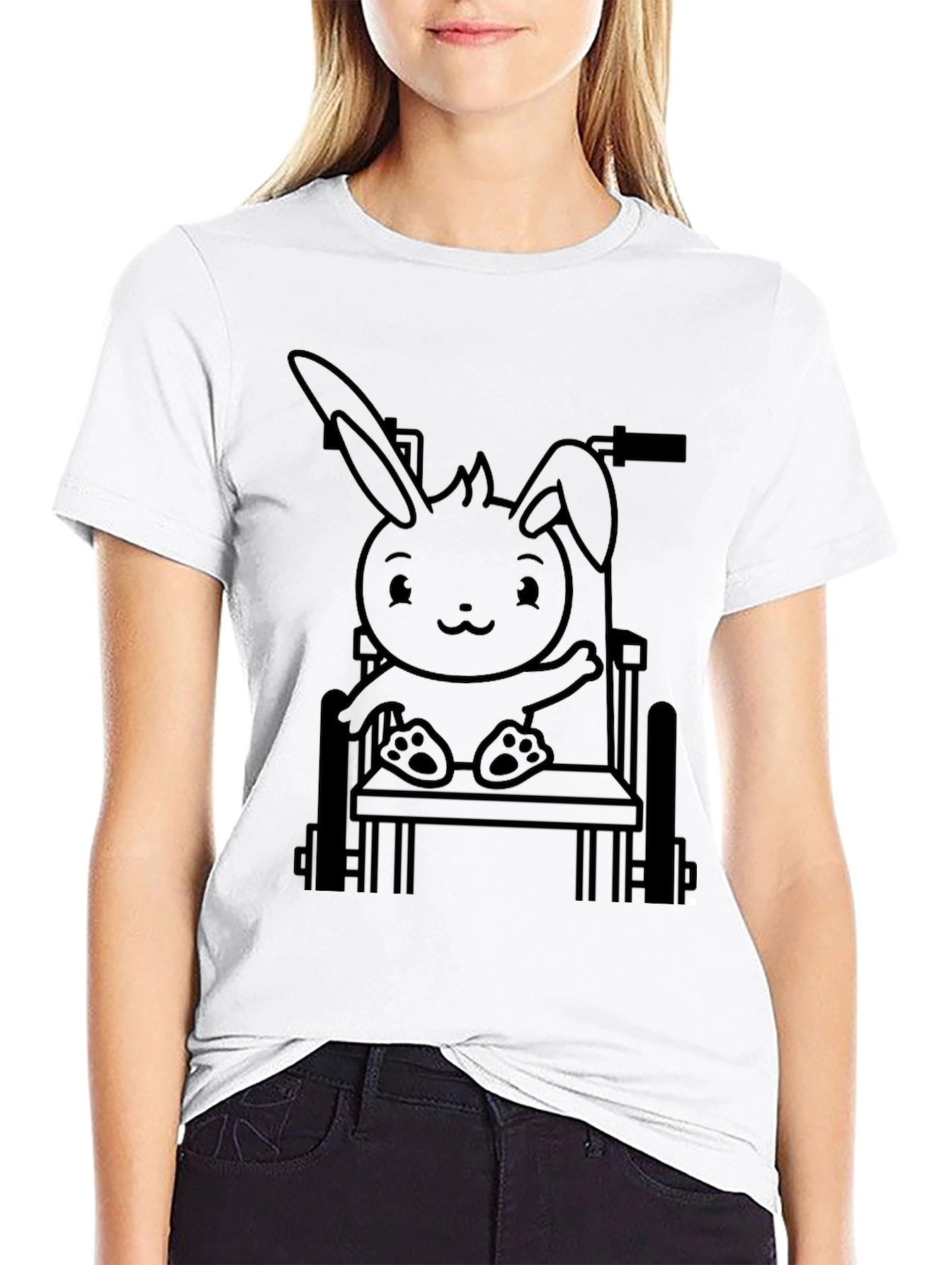 Black Bunny in Wheelchair Graphic Tee - Black view 9