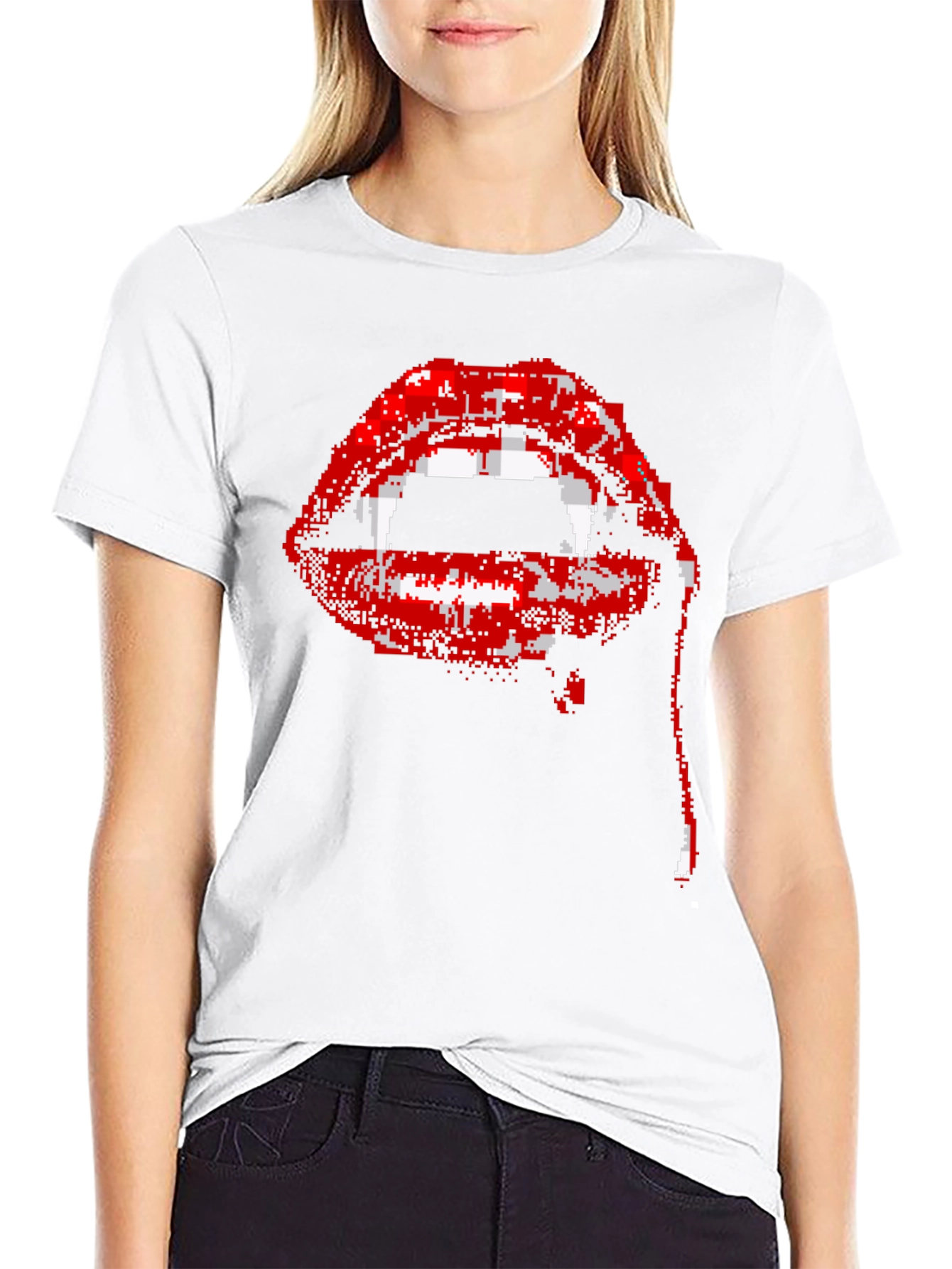 Black Pixel Vampire Lips Black T-Shirt view 9