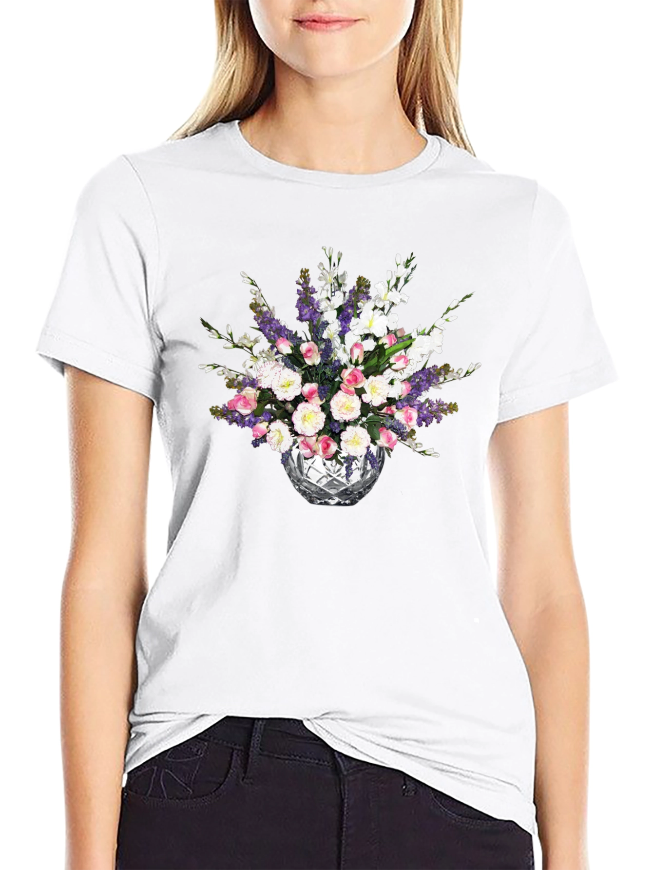 Black Floral Bouquet Black T-Shirt view 9