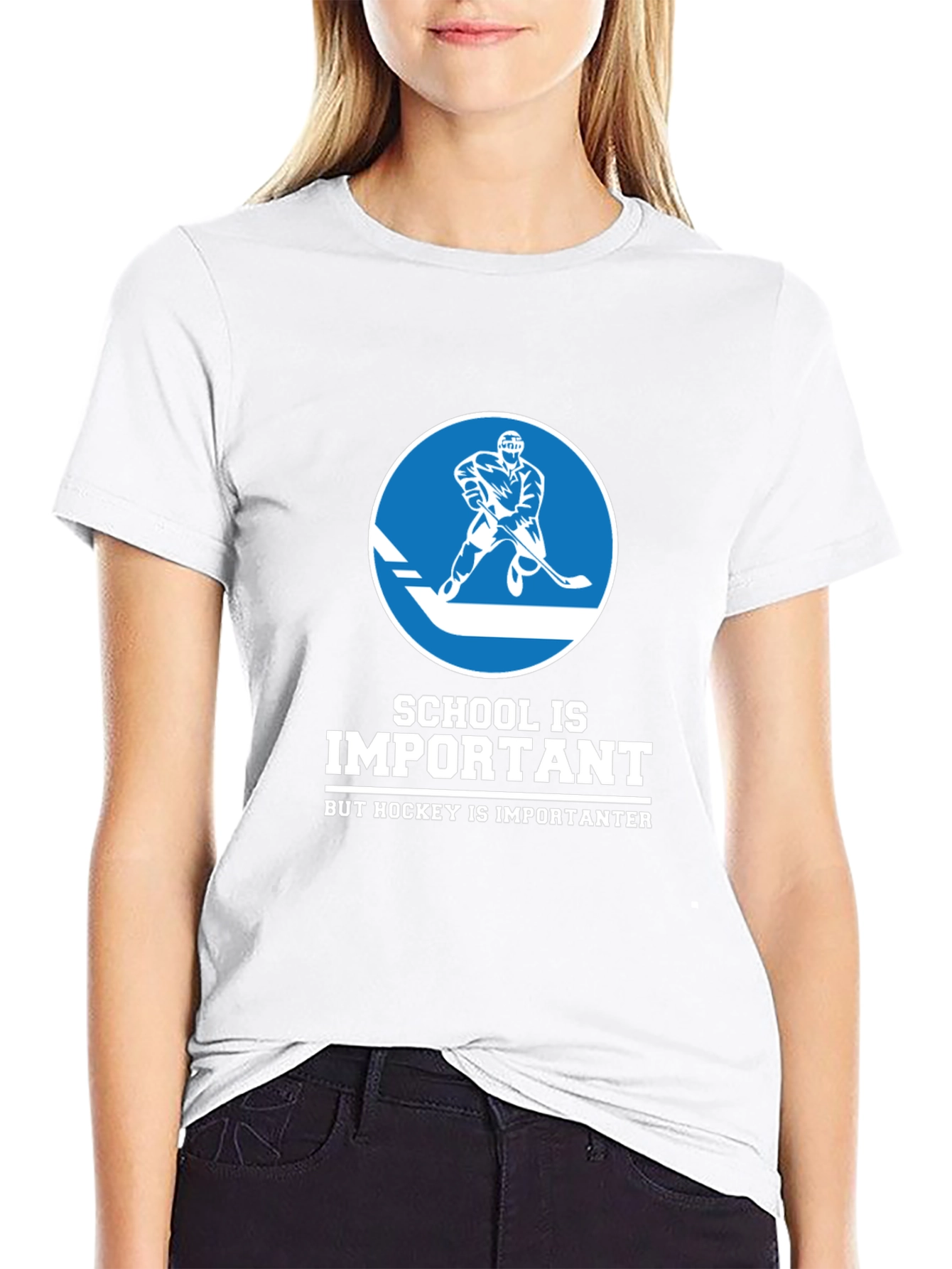 Black Funny Hockey T-Shirt - School is Important But... view 9