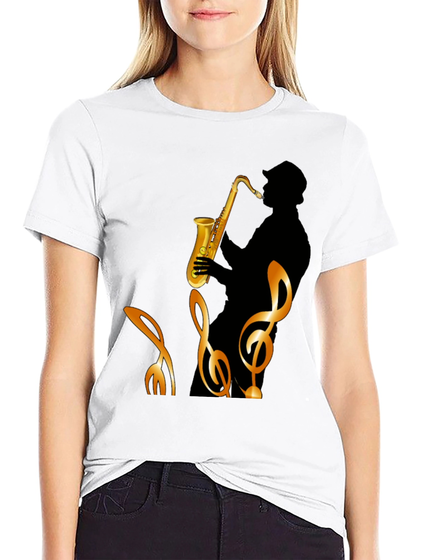 Black Cool Saxophone Graphic Black T-Shirt view 9