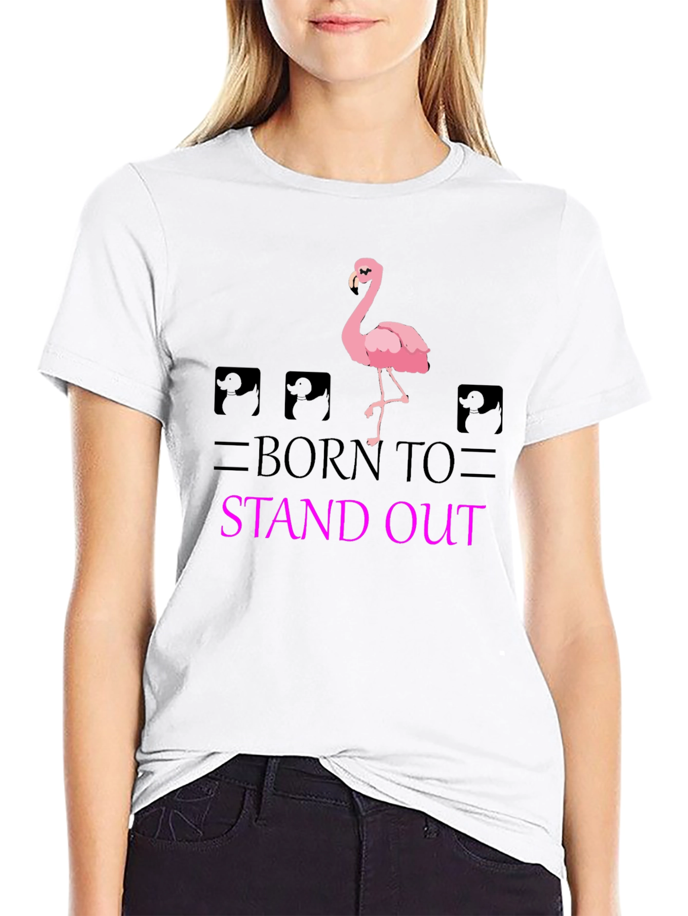 Black Born to Stand Out Flamingo T-Shirt - Black view 9