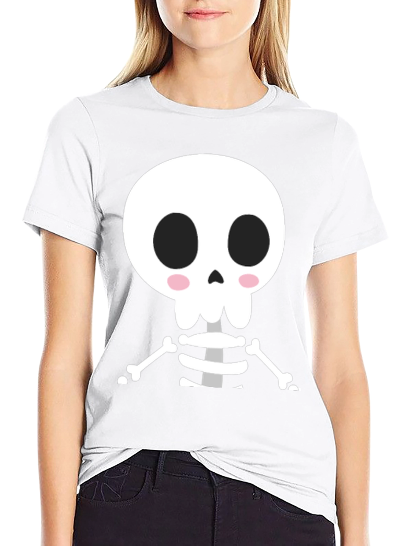 Black Cute Cartoon Skeleton Halloween T-Shirt view 9