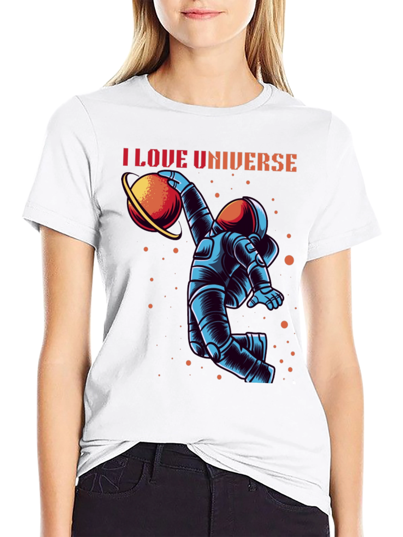 Black I Love Universe Astronaut Graphic T-Shirt view 9