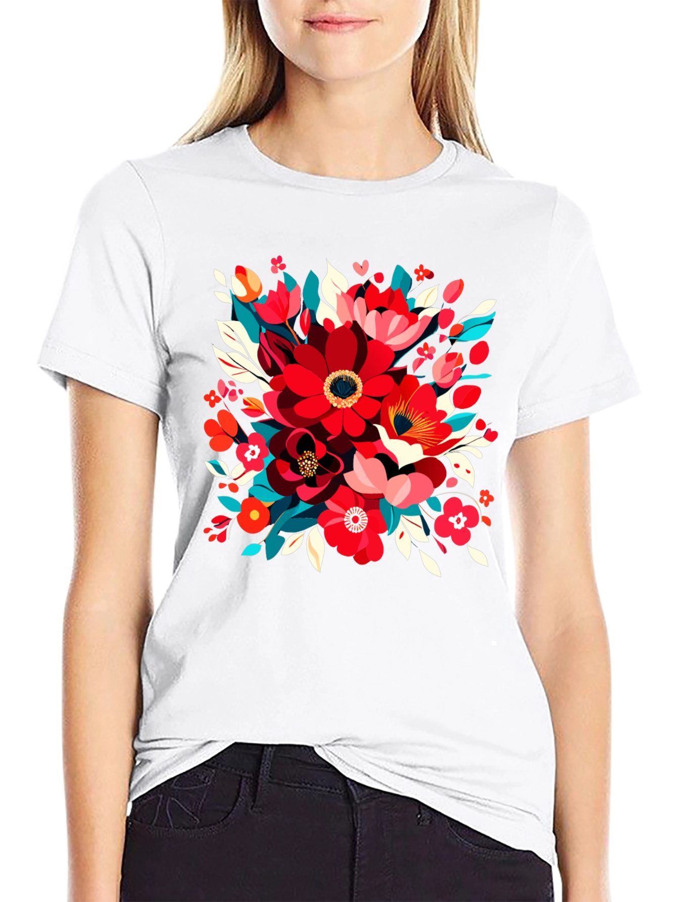Black Floral Design Black T-Shirt view 9
