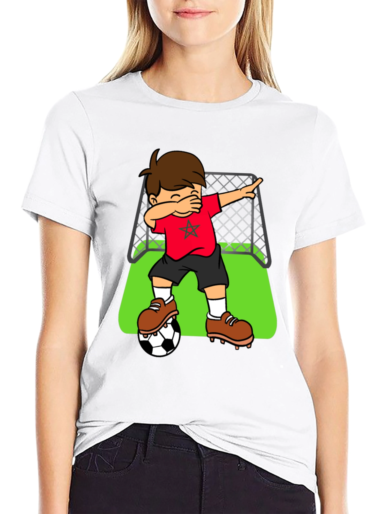 Black Morocco Soccer Dabbing Boy T-Shirt view 9
