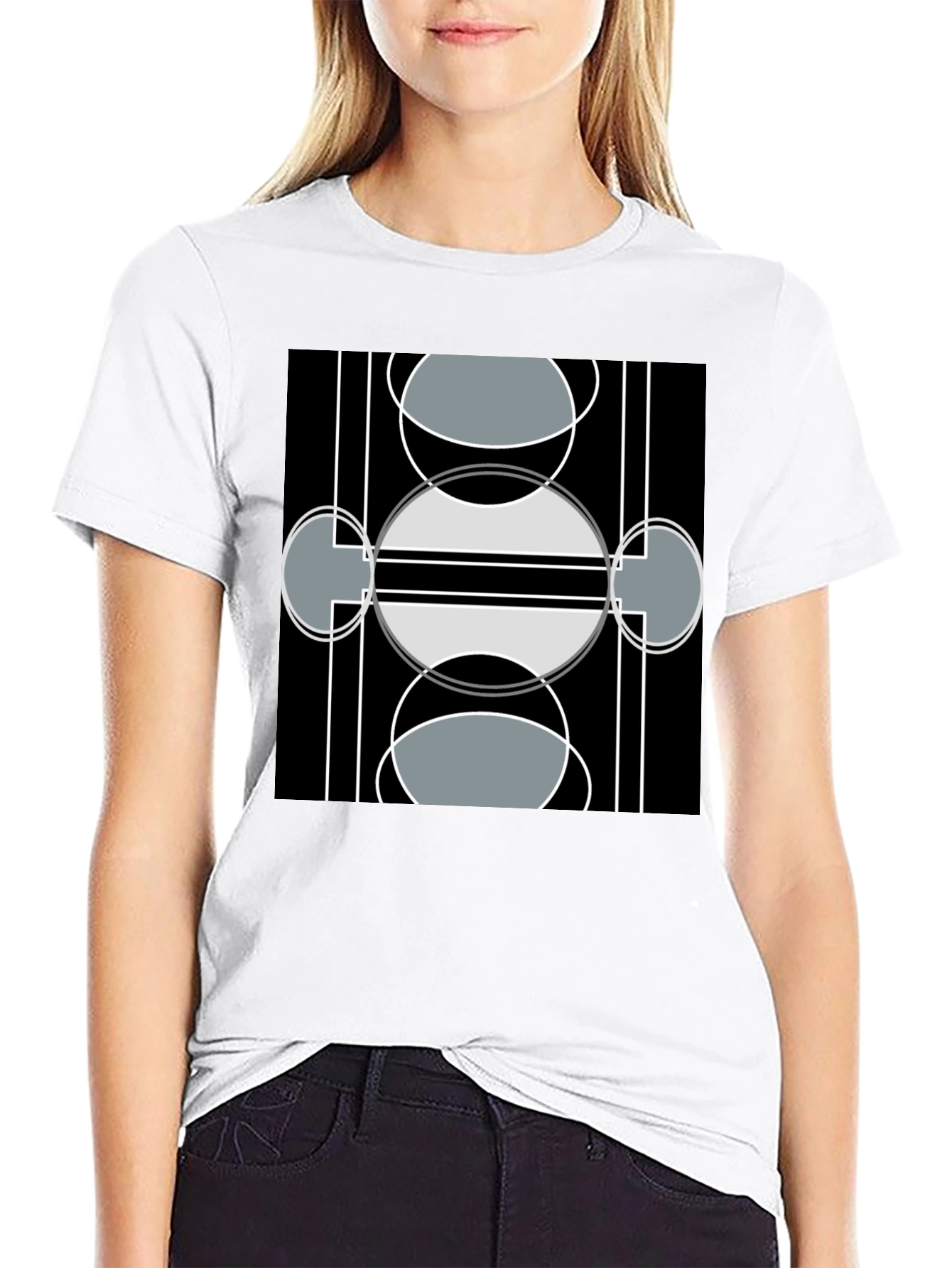 Black Modern Geometric Design Black T-Shirt view 9