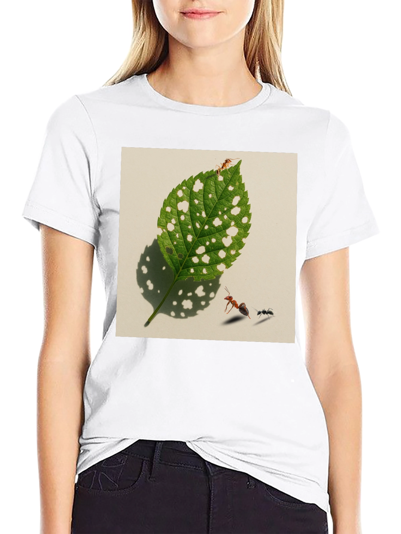 Black Ants & Leaf Graphic Tee - Unique Nature Shirt view 9