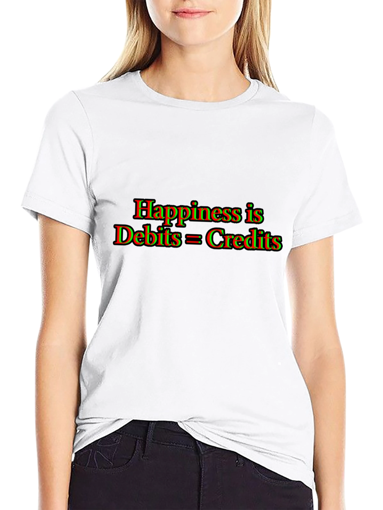 Black Accountant Humor T-Shirt: Happiness is Debits = Credits view 9
