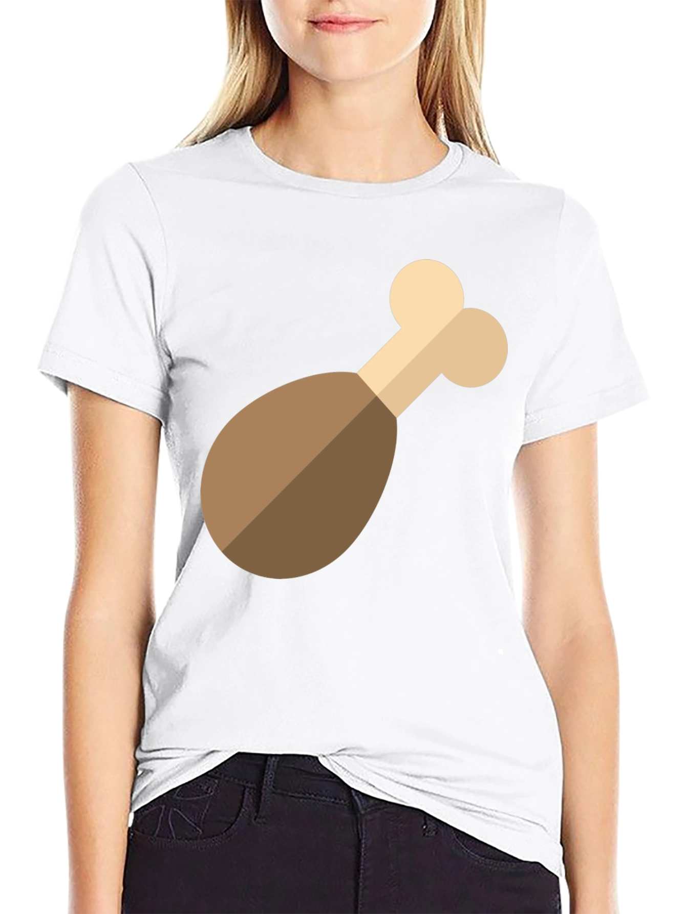 Black Novelty Chicken Leg Graphic Tee - Black Cotton T-Shirt view 9