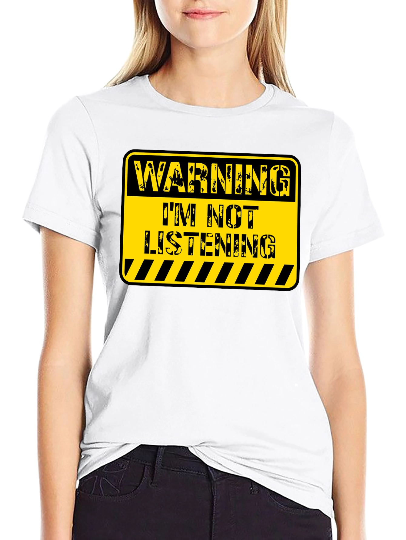 Black Warning: I'm Not Listening! Novelty T-Shirt view 9