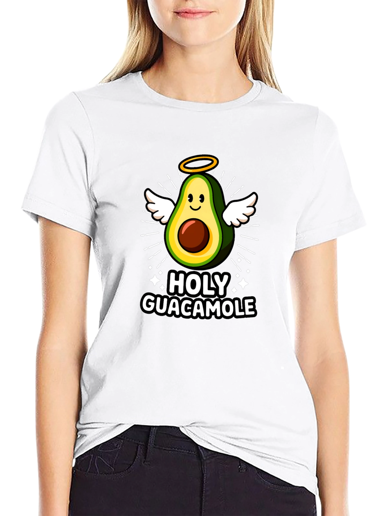 Black Holy Guacamole Graphic Tee - Avocado Angel T-Shirt view 9