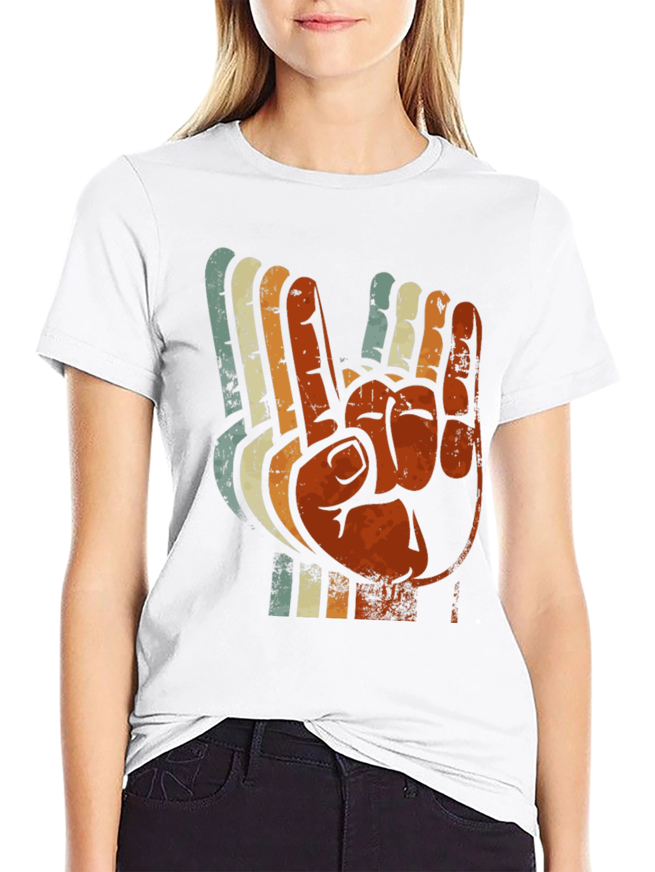 Black Vintage Retro Hand Gesture Graphic T-Shirt view 9