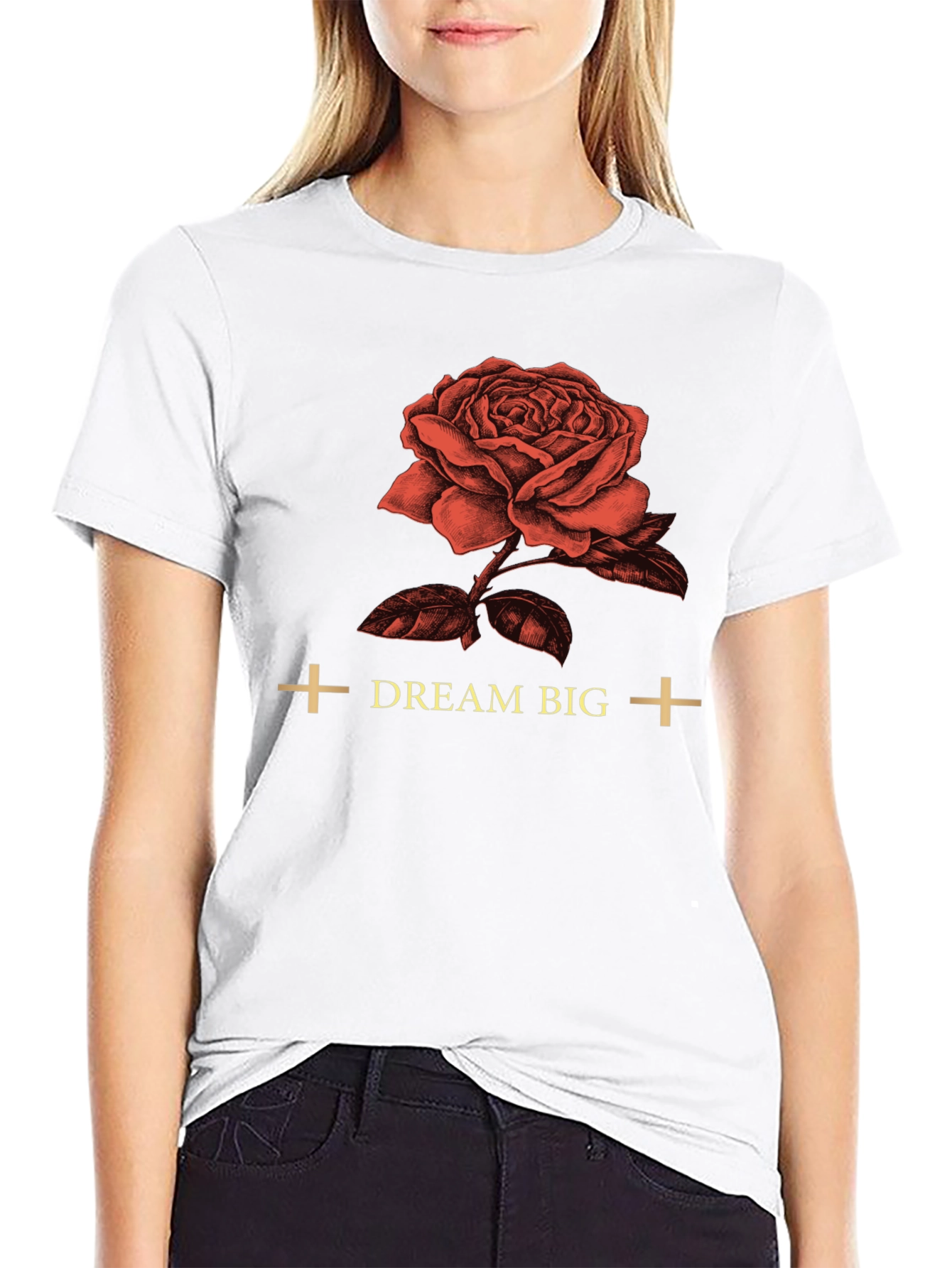 Black Dream Big Rose Graphic Tee - Soft Cotton view 9