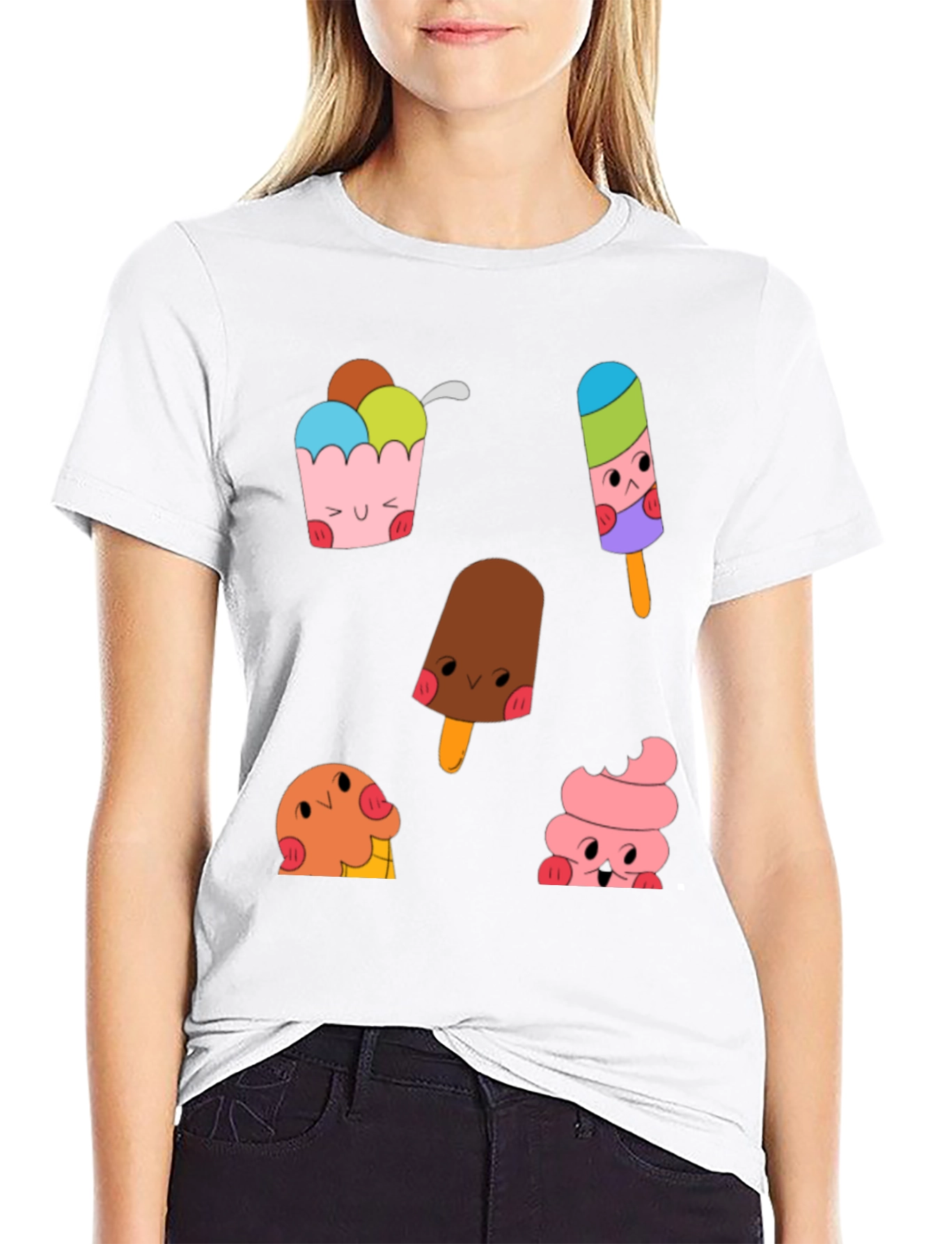Black Cute Cartoon Ice Cream Graphic Tee view 9