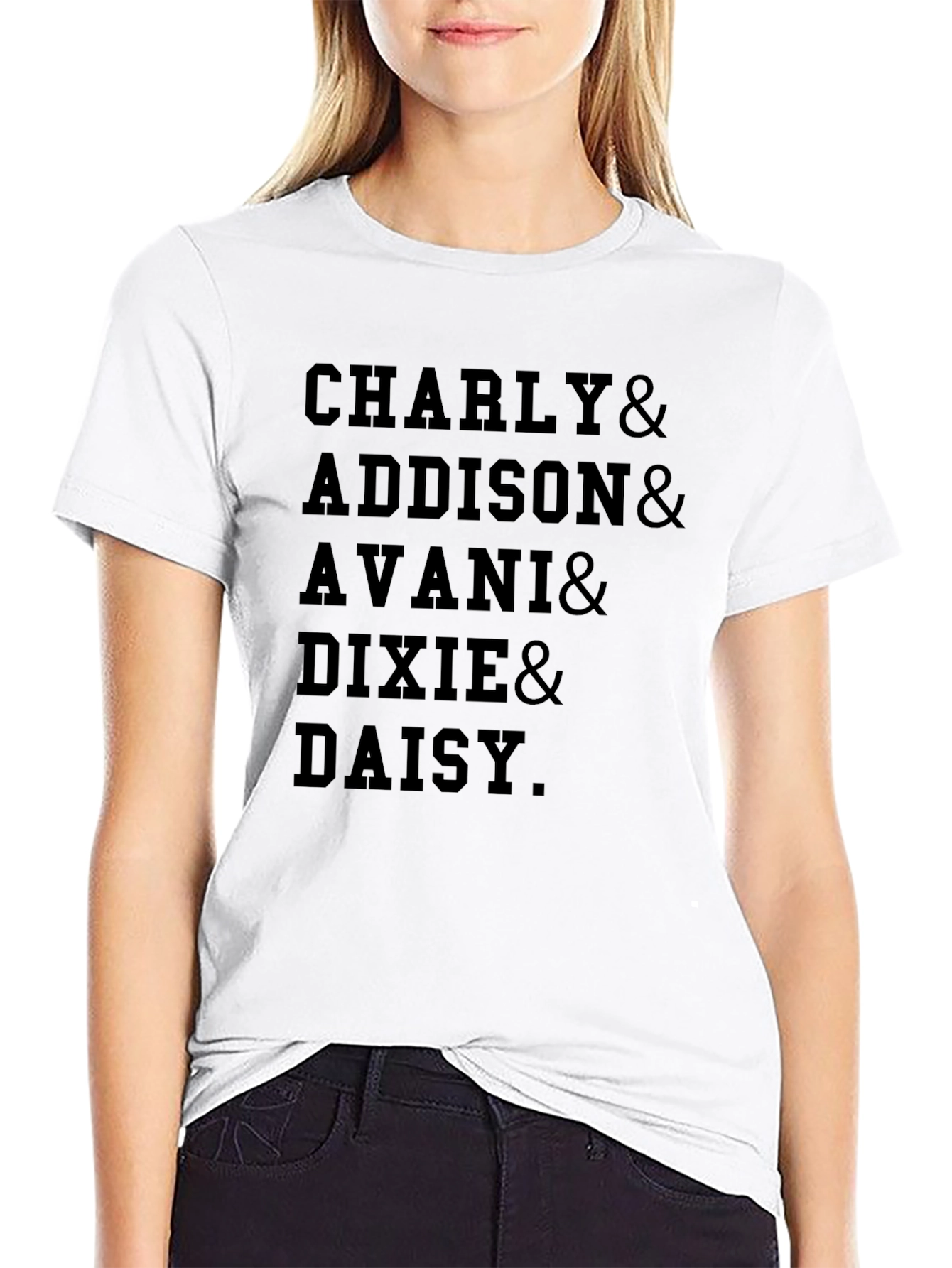 Black Charly, Addison, Avani, Dixie, Daisy Black T-Shirt view 9