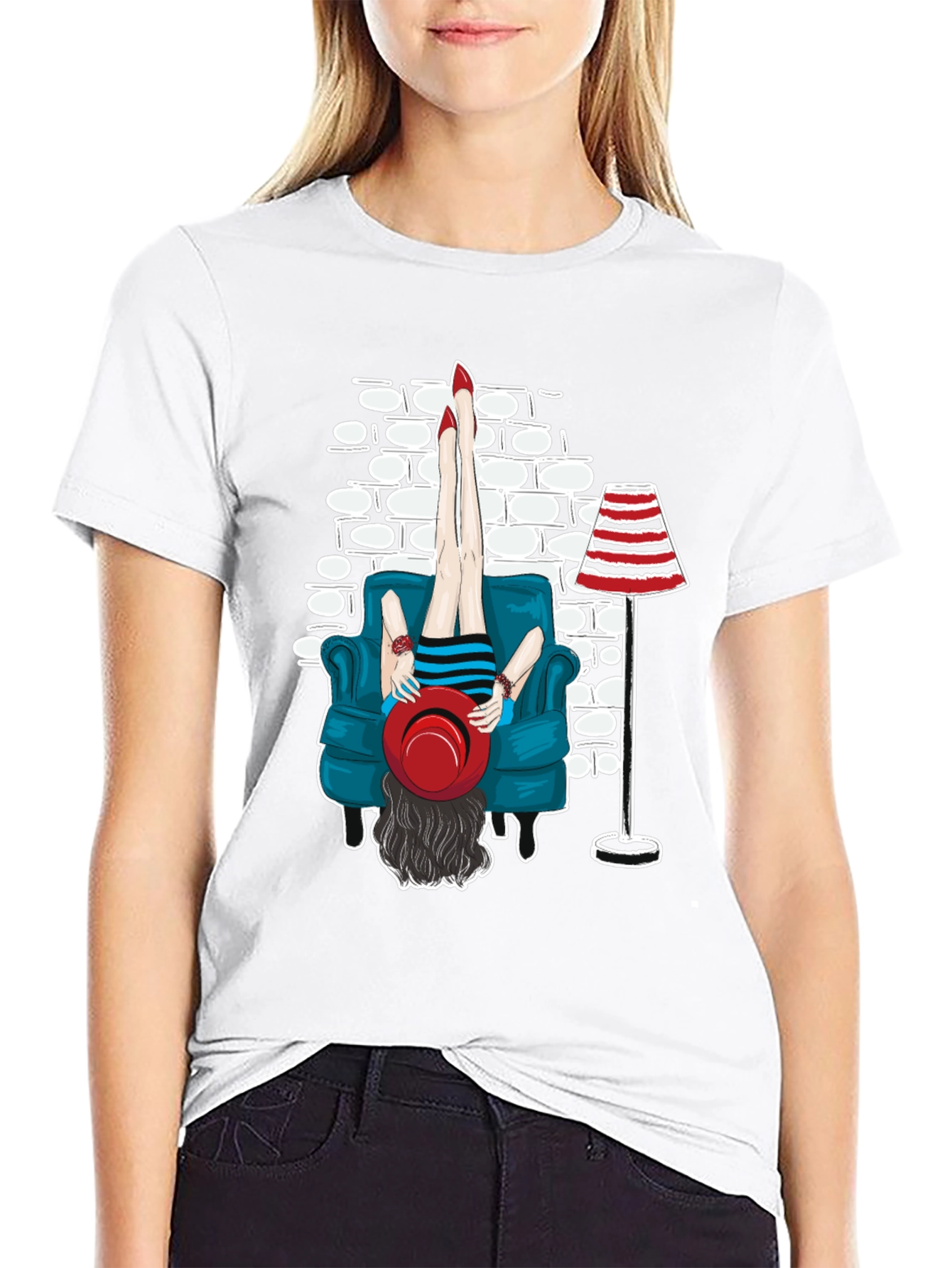 Black Upside Down Girl T-Shirt - Unique Graphic Tee view 9
