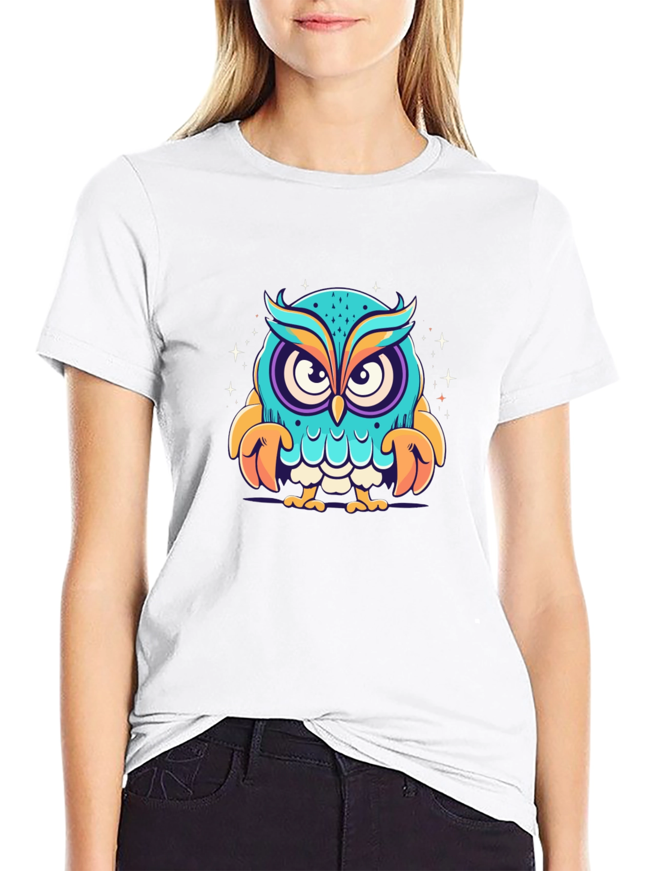 Black Cartoon Owl Graphic Black T-Shirt view 9