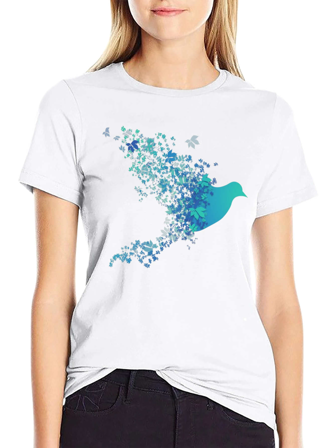 Black Bird of Leaves Graphic T-Shirt view 9