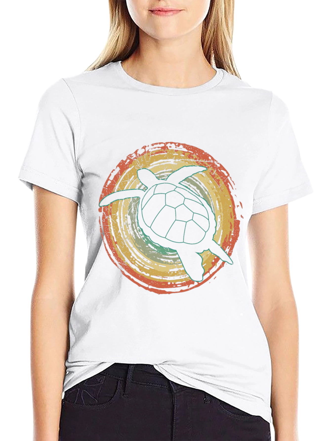 Black Retro Turtle Graphic Tee - Vintage Style Black T-Shirt view 9