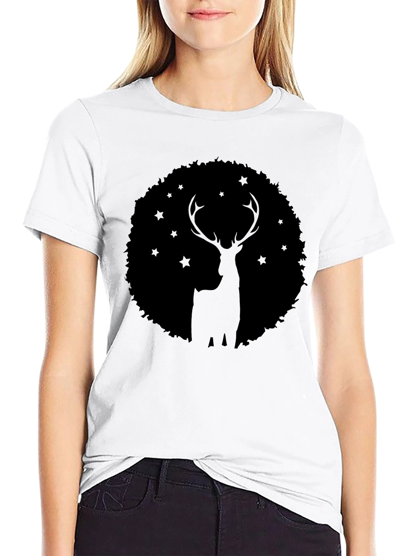 Black Stag Silhouette T-Shirt - Black Graphic Tee view 9