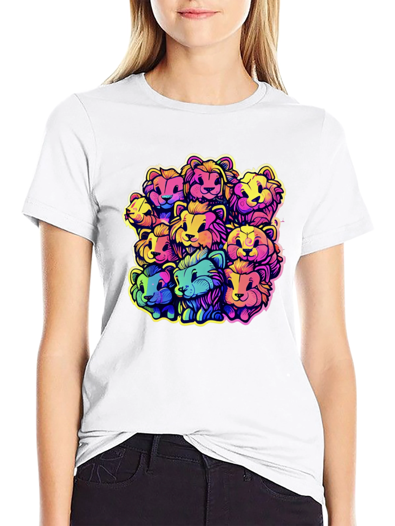 Black Rainbow Lions Graphic Tee - Bold & Fun Design view 9