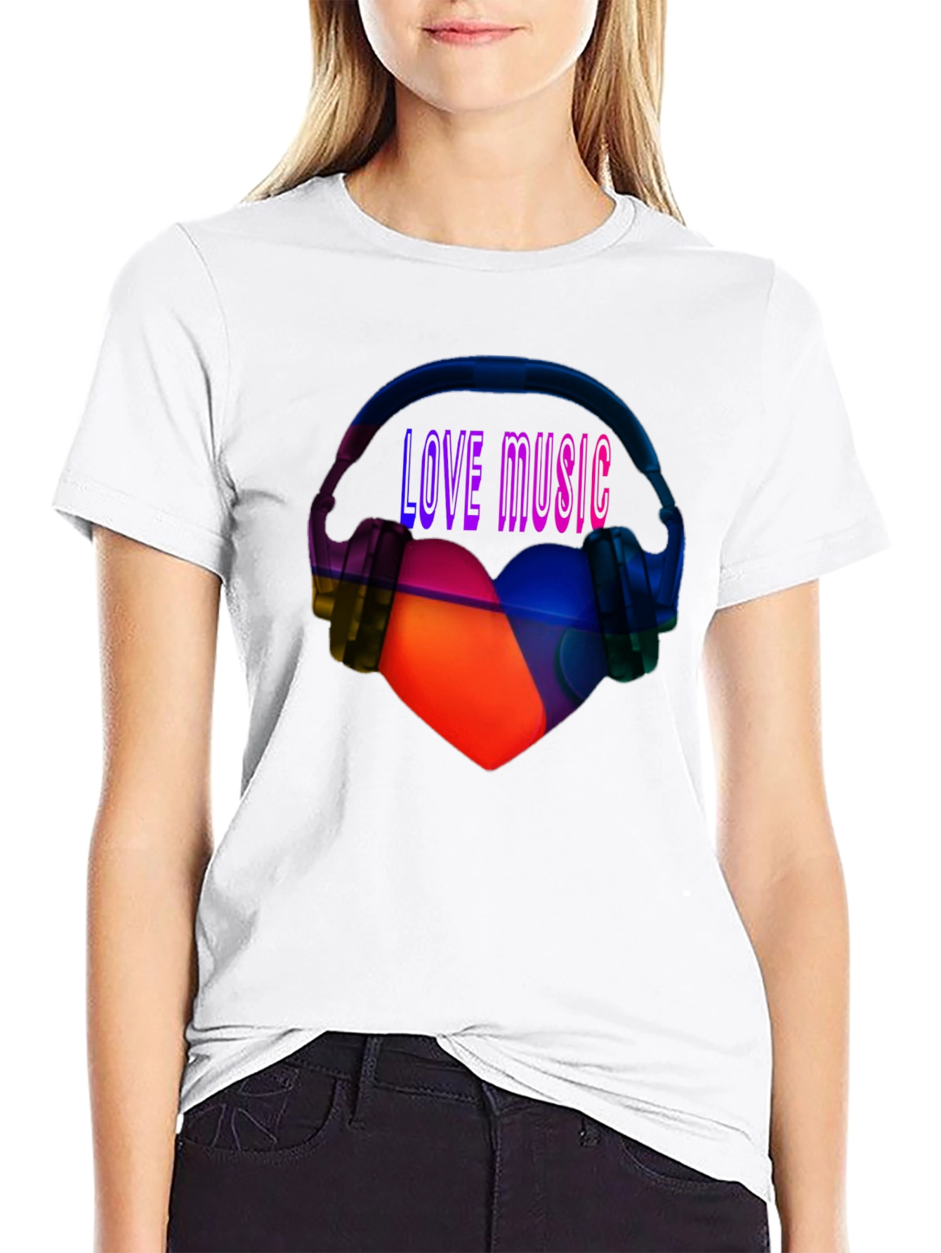 Black Love Music Graphic Tee - Heart & Headphones T-Shirt view 9