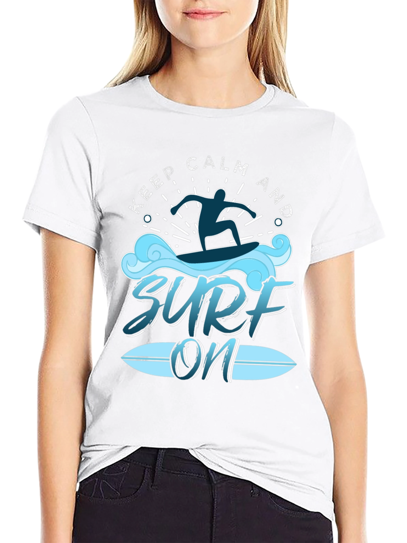 Black Keep Calm and Surf On Black T-Shirt view 9