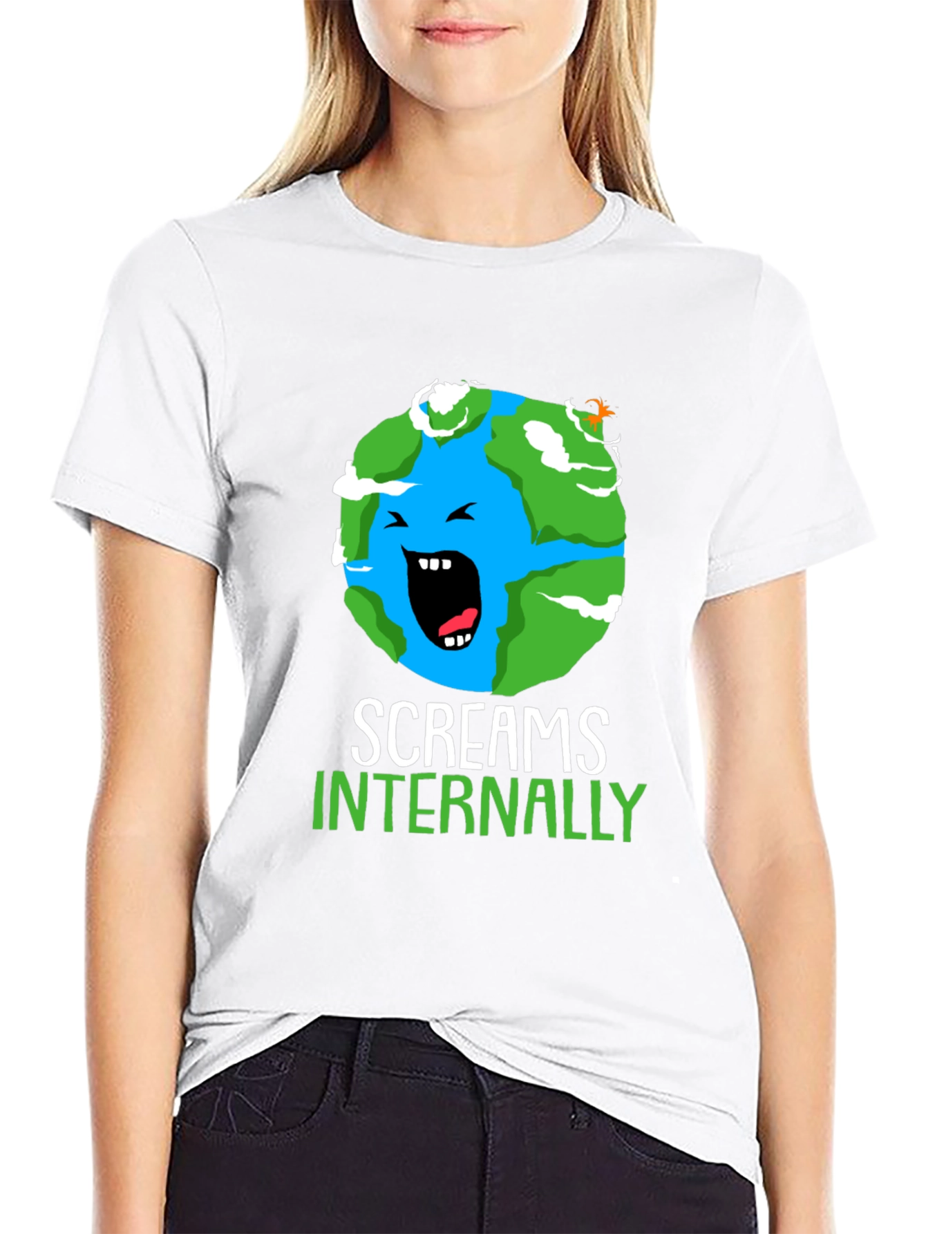 Black Screaming Earth Graphic Tee - Black Cotton T-Shirt view 9