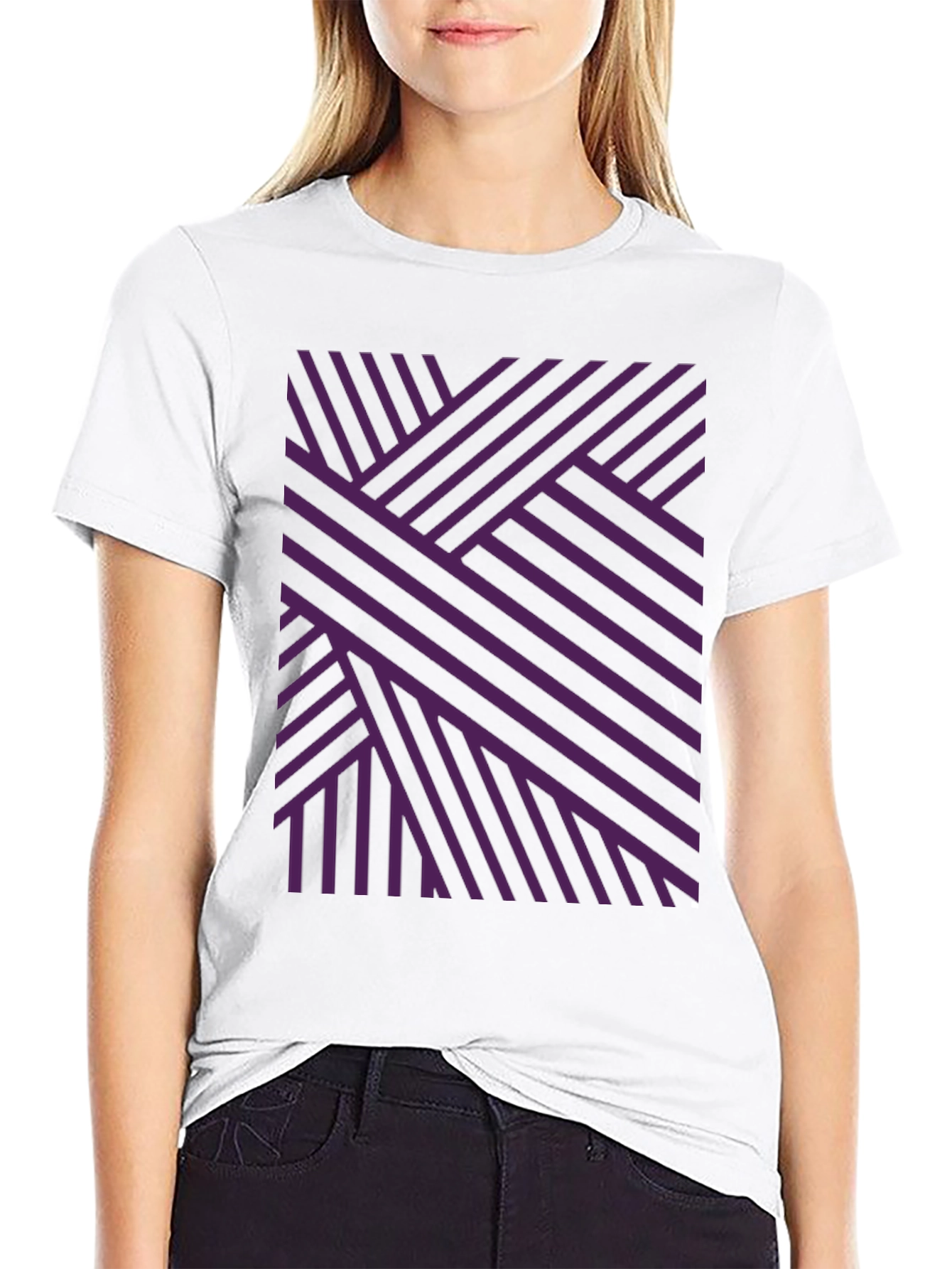 Black Abstract Geometric Stripe Pattern T-Shirt view 9