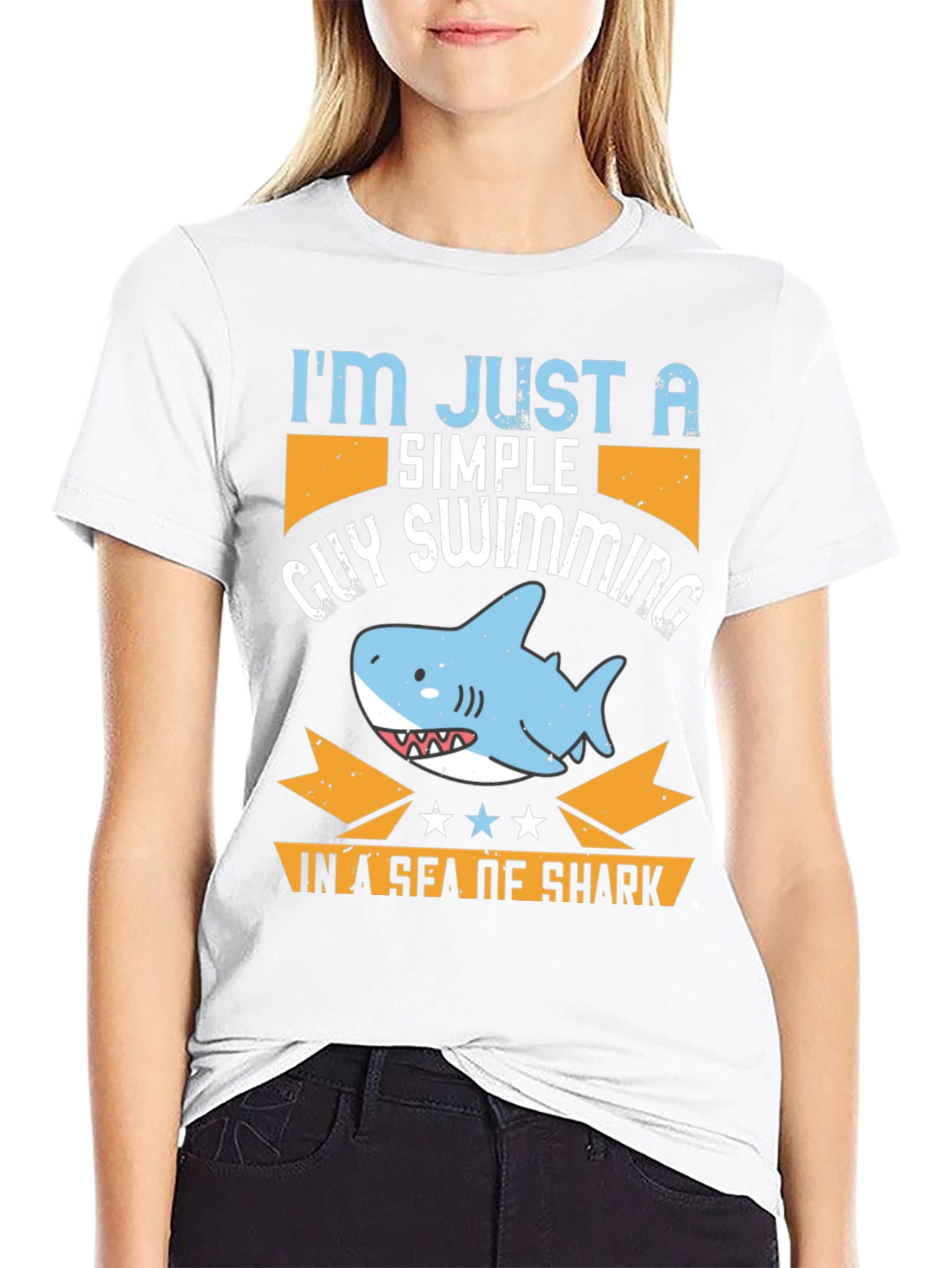 Black Simple Guy Swimming Shark T-Shirt view 9