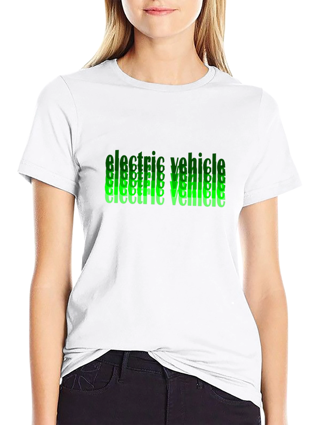 Black Electric Vehicle Green Text Black T-Shirt view 9