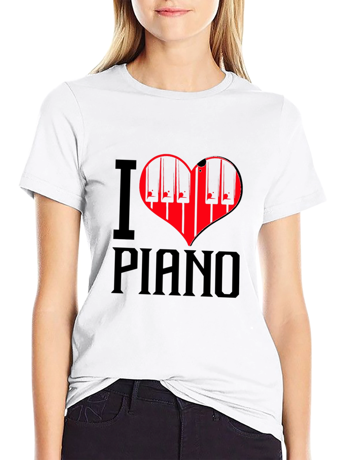 Black I Love Piano T-Shirt Black view 9