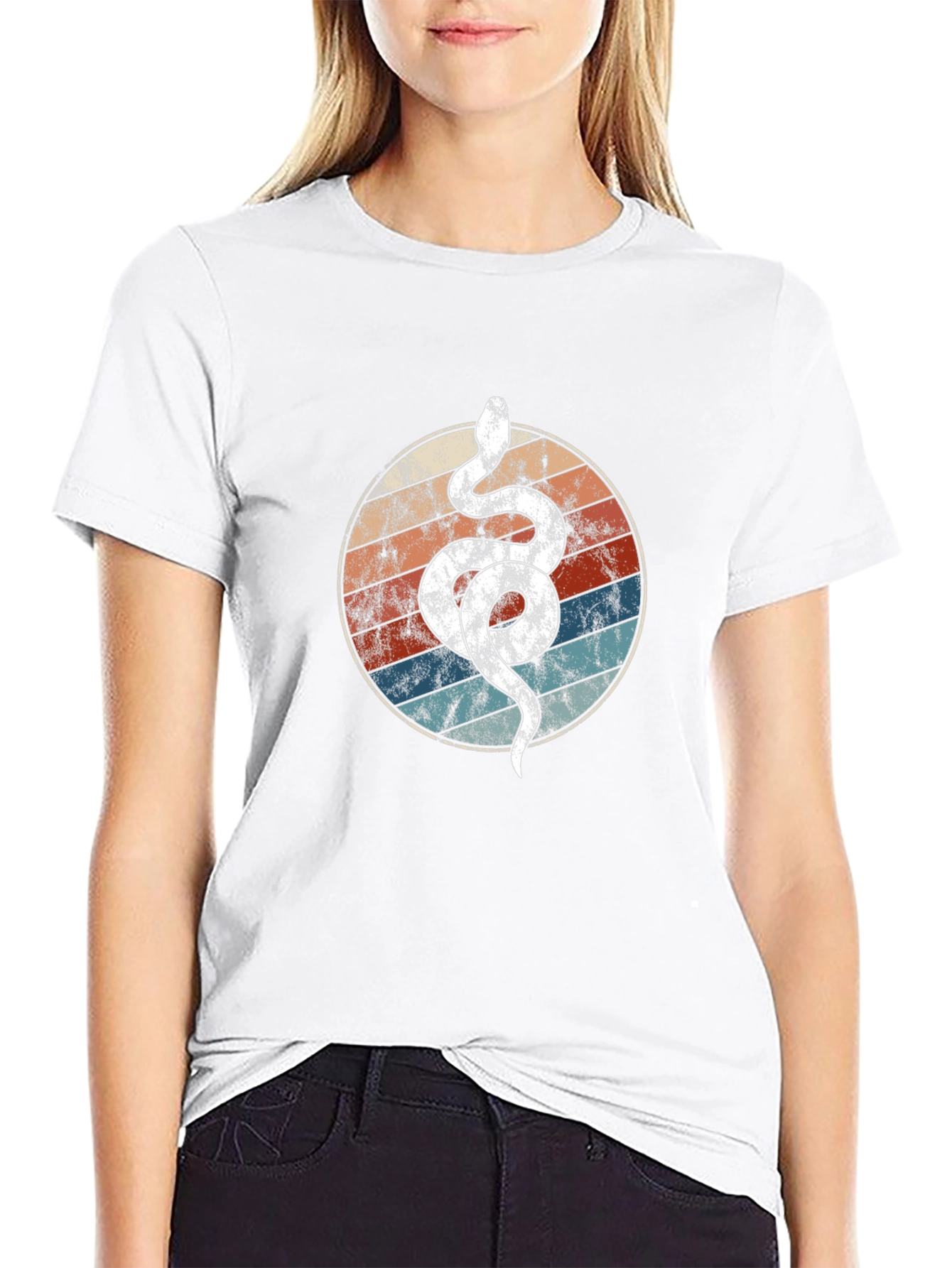 Black Retro Snake Circle Graphic Tee - Cool & Unique view 9