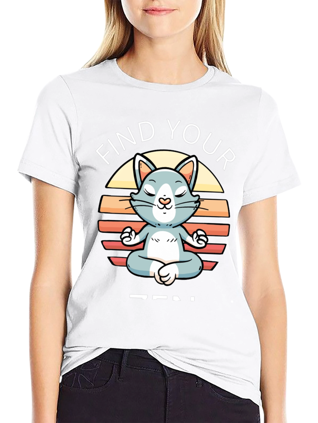 Black Find Your Zen Cat T-Shirt - Meditating Feline view 9