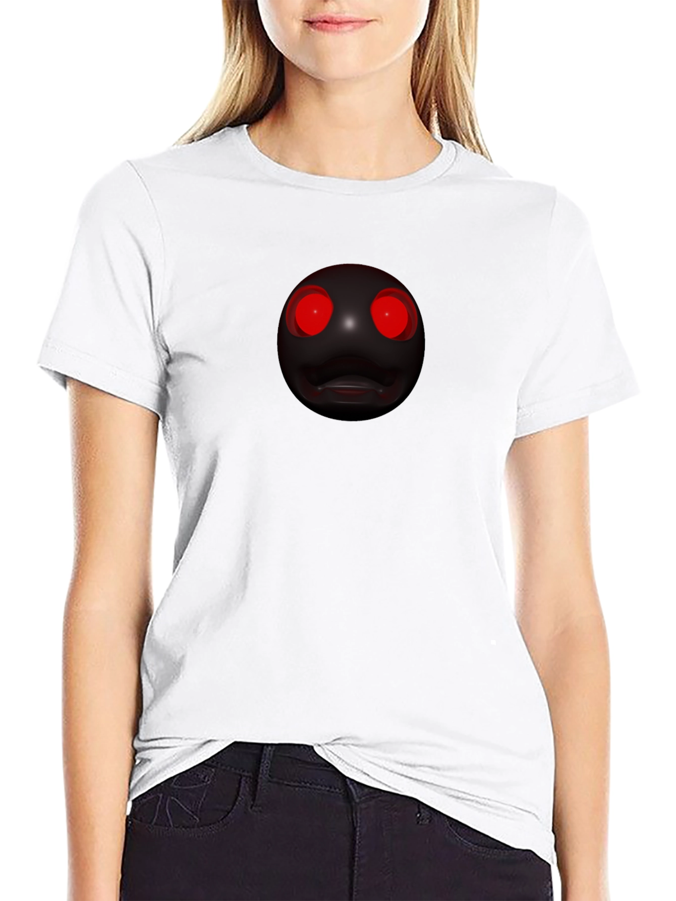 Black Men's Black T-Shirt with Creepy Red-Eyed Orb Design view 9