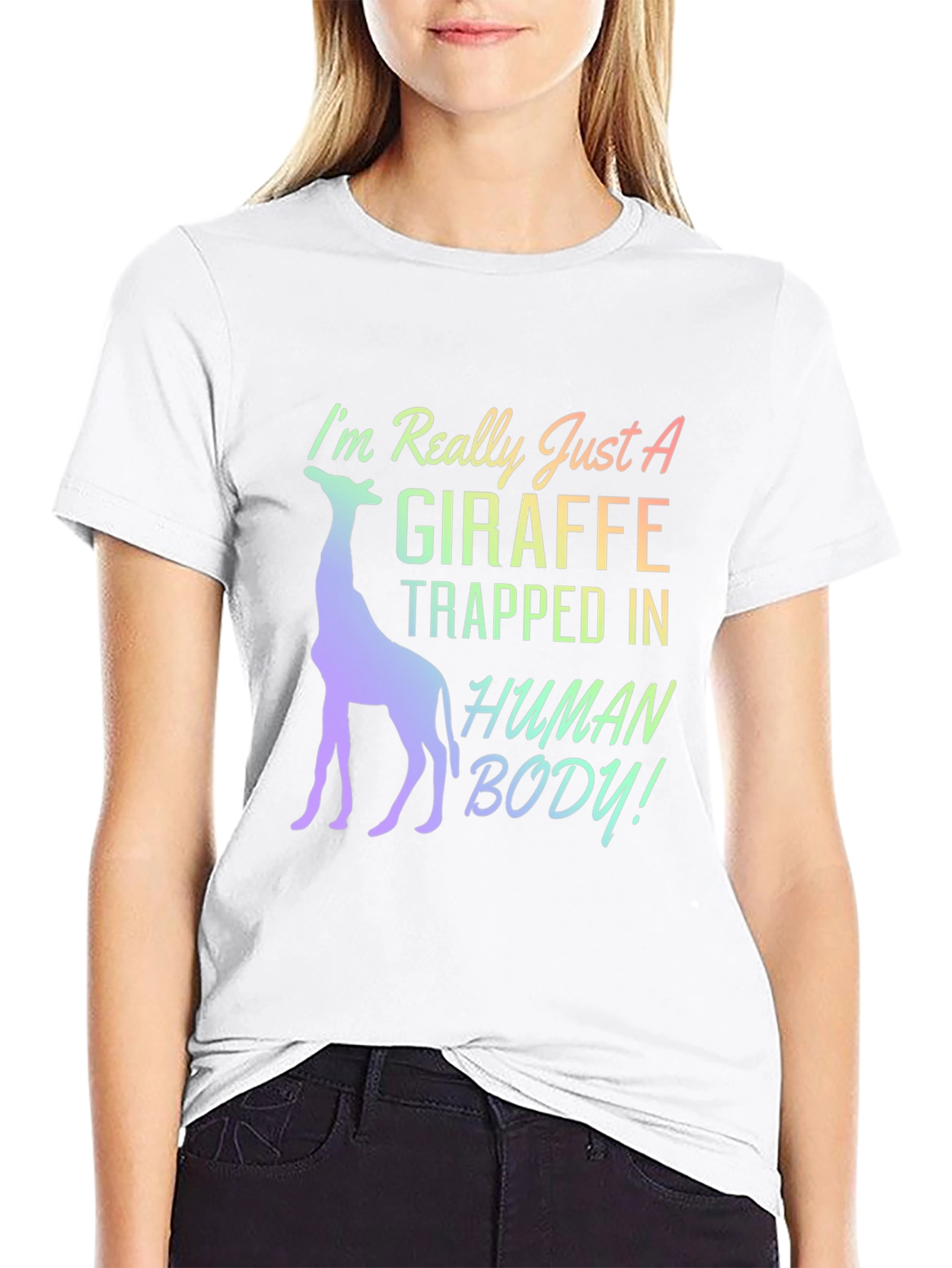 Black Giraffe Trapped In Human Body T-Shirt view 9