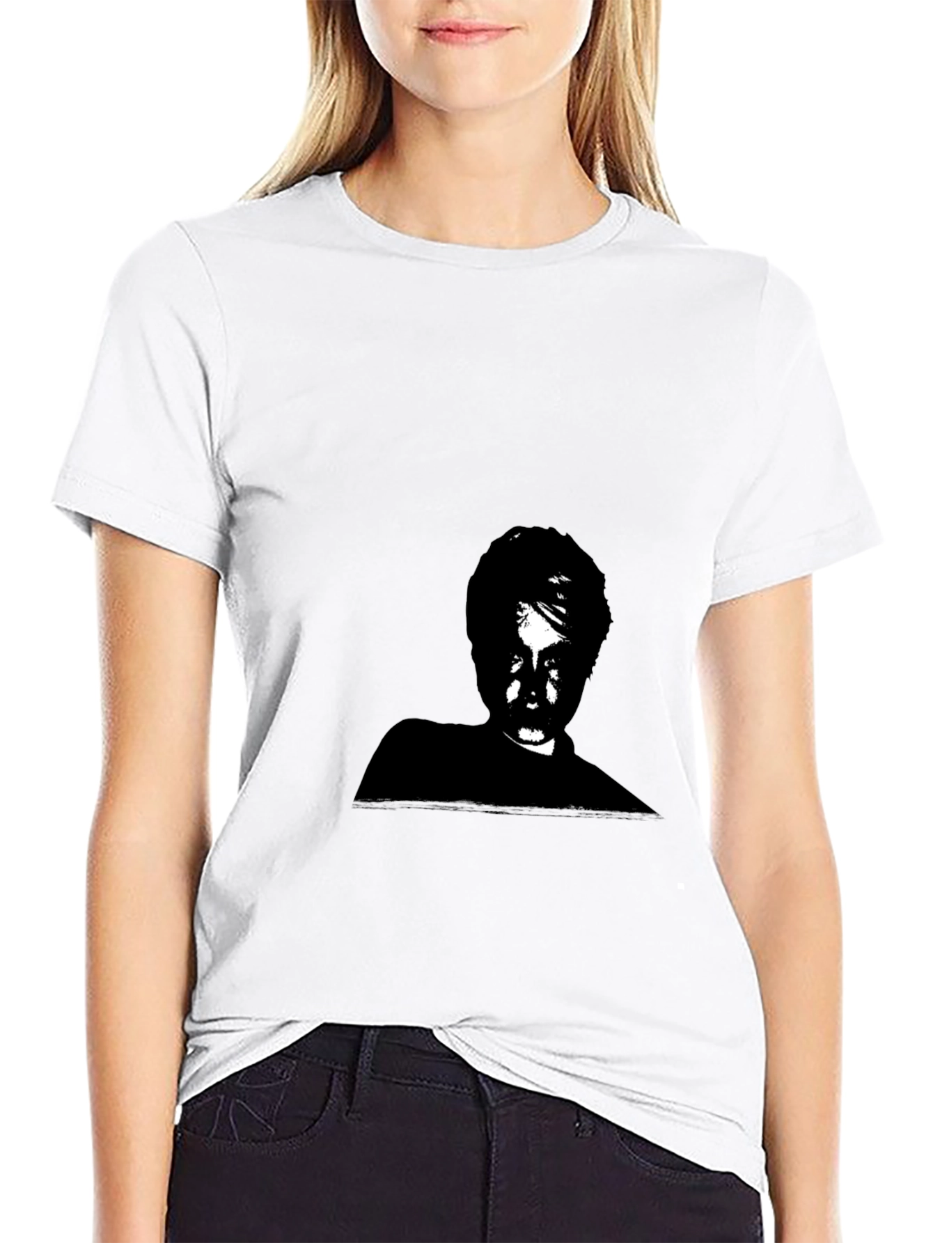 Black Monochrome Portrait Graphic Tee - Soft Cotton Blend view 9