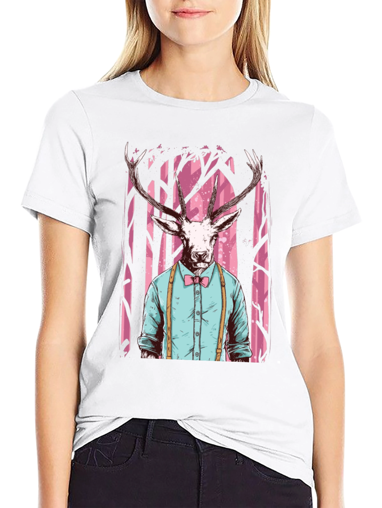 Black Deer Head Graphic Tee - Unique Animal Print Shirt view 9