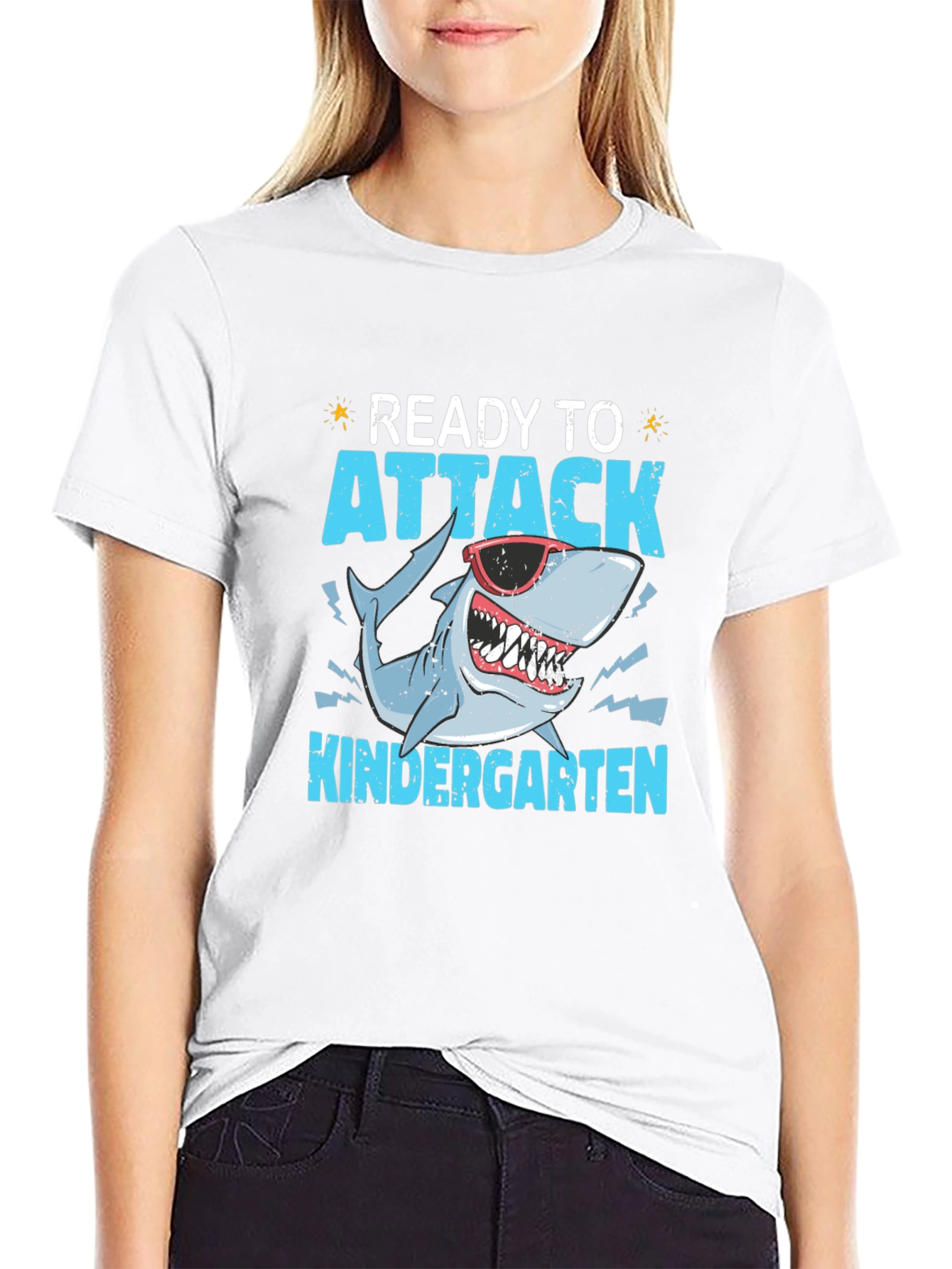 Black Ready to Attack Kindergarten Shark T-Shirt view 9
