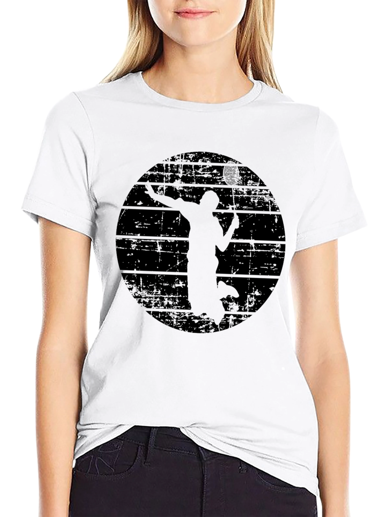Black Men's Black Badminton Graphic T-Shirt view 9