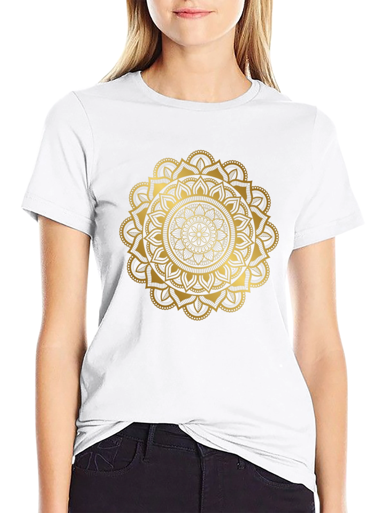 Black Golden Mandala Graphic Black T-Shirt view 9