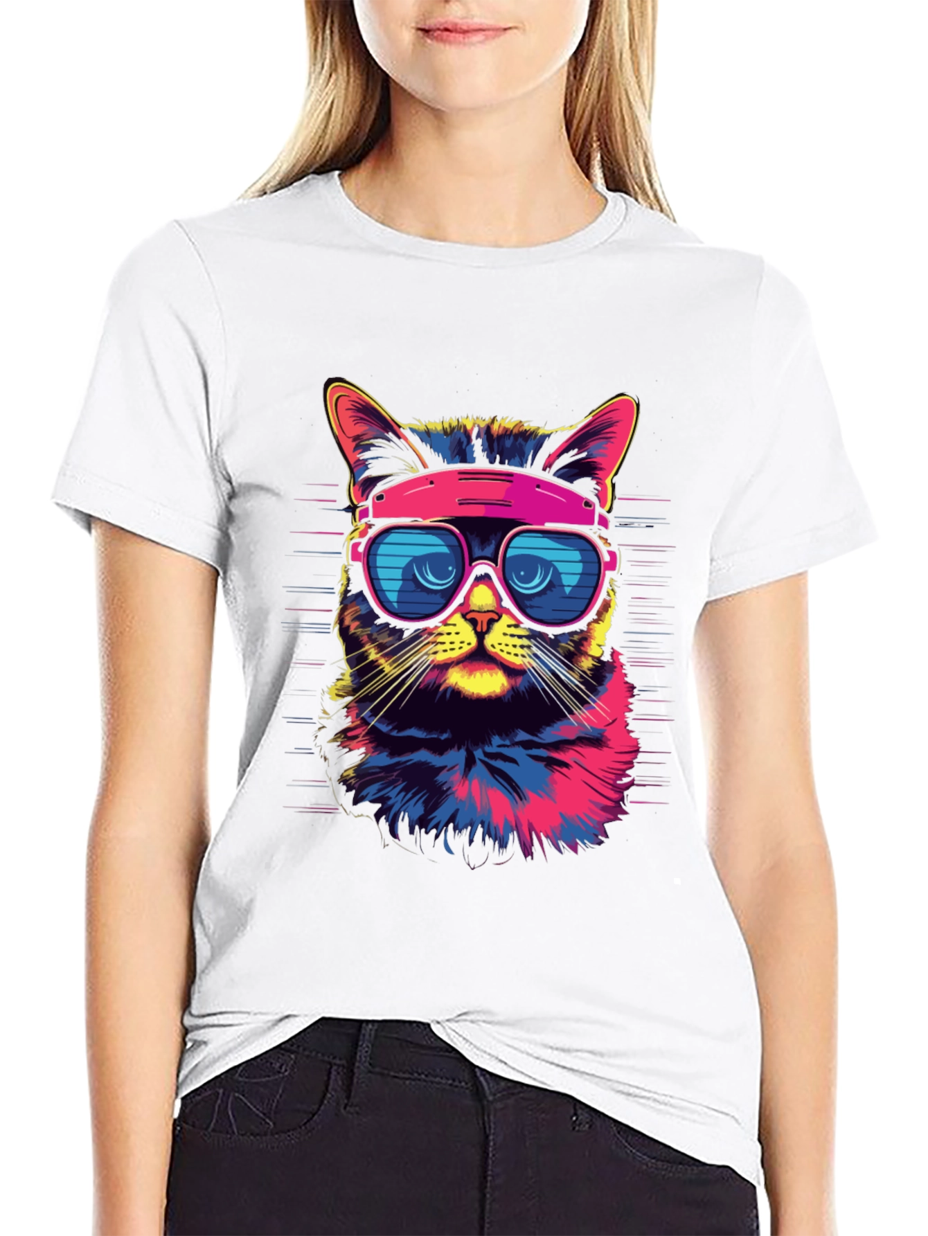 Black Cool Cat T-Shirt - Retro Sunglasses Graphic Tee view 9